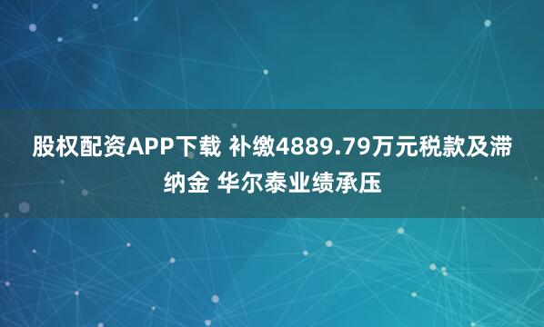 股权配资APP下载 补缴4889.79万元税款及滞纳金 华尔泰业绩承压